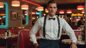 1950s clip suspenders formal look